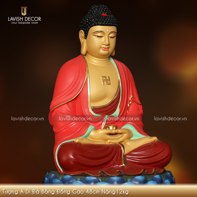 Tượng Phật A Di Đà Cầm Bát bằng đồng cao 48cm nặng 12kg