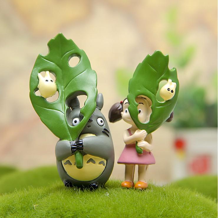 KHO-HN * Mô hình Totoro che lá cùng với Chibi Totoro trang trí tiểu cảnh, móc chìa khóa, DIY