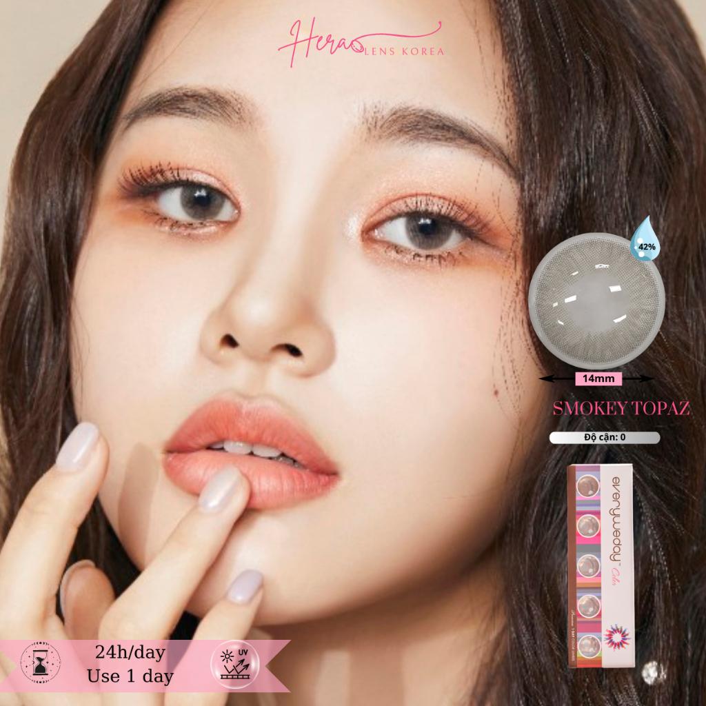 Kính Áp Tròng Hera Xám Bóng Đá Không Độ SMOKEY TOPAZ Nhập Khẩu Hàn Quốc Lens Không Cận 1 Ngày