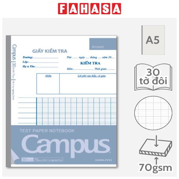Giấy Kiểm Tra Kẻ 4 Ly Ngang Dạng Vở A5 - Campus TPN-A5LY30 (30 Tờ Đôi)