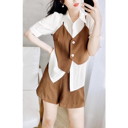 Set sơmi gile nâu-quần short