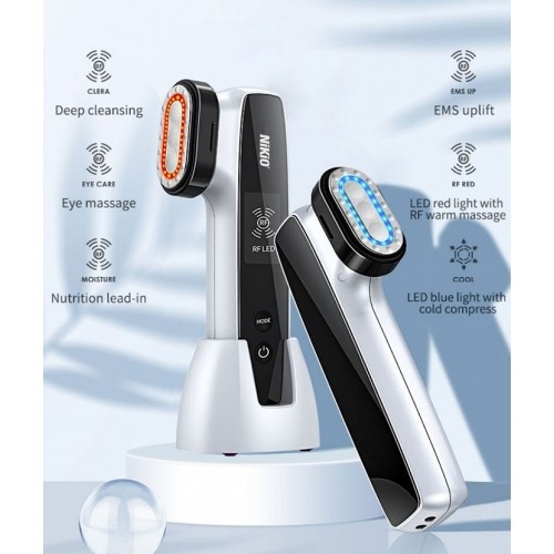 Máy Massage Mặt Và Nâng Cơ Mặt Nikio NK-128 - Công Nghệ Điện Di RF và EMS, Photon Xanh và Đỏ Chườm Nóng Và Lạnh - Hỗ Trợ Đẩy Tinh Chất, Giảm Nếp Nhăn, Tăng Sinh Collagen, Trẻ Hóa Da