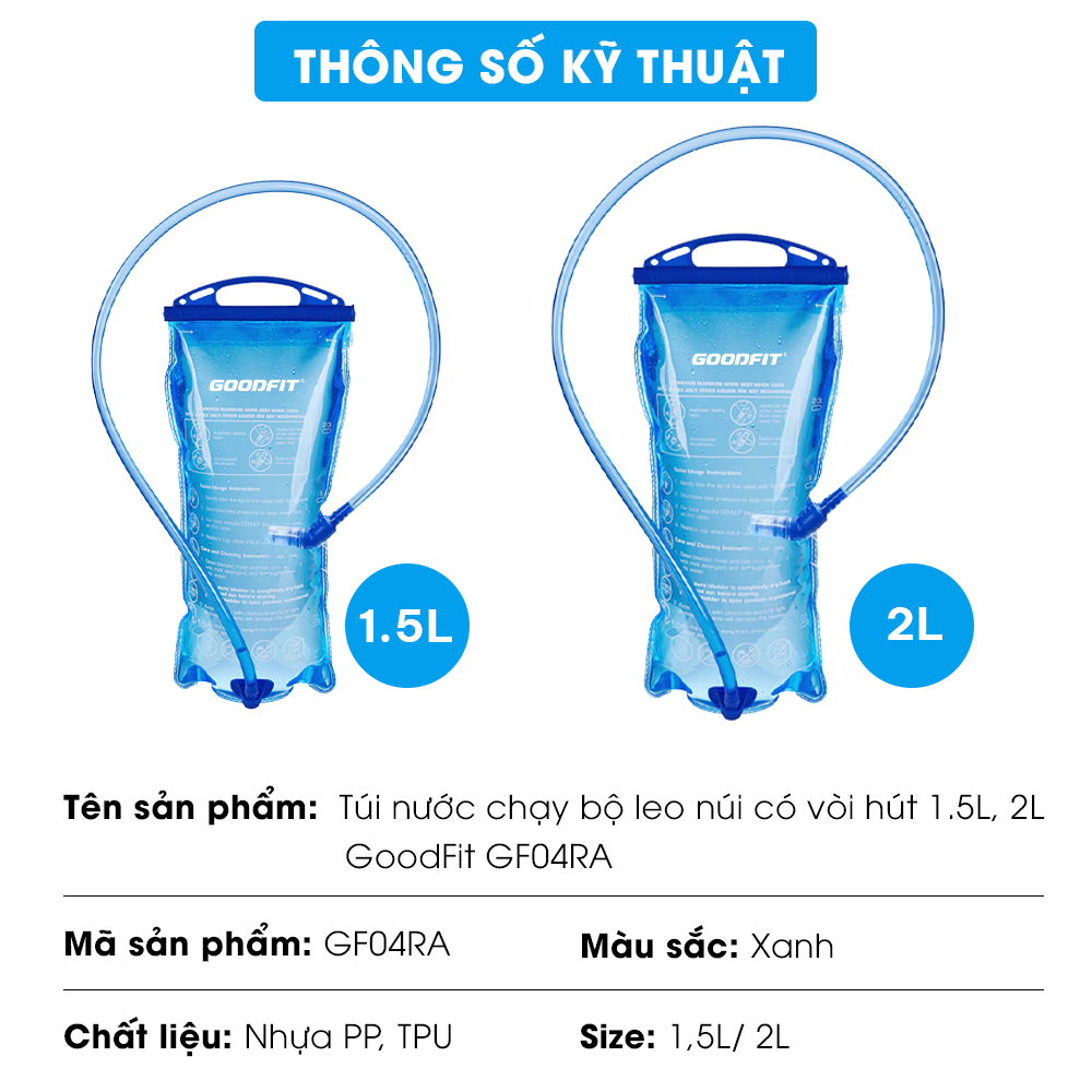 Bình nước thể thao, túi nước chạy bộ leo núi có vòi hút 1.5L 2L GoodFit GF04RA bình nước chạy bộ chất liệu TPU an toàn, siêu bền