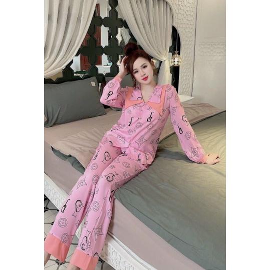 Bộ pyjama phối cổ nhọn, quần dài, Mango loại 1 mềm mịn, 40-60kg