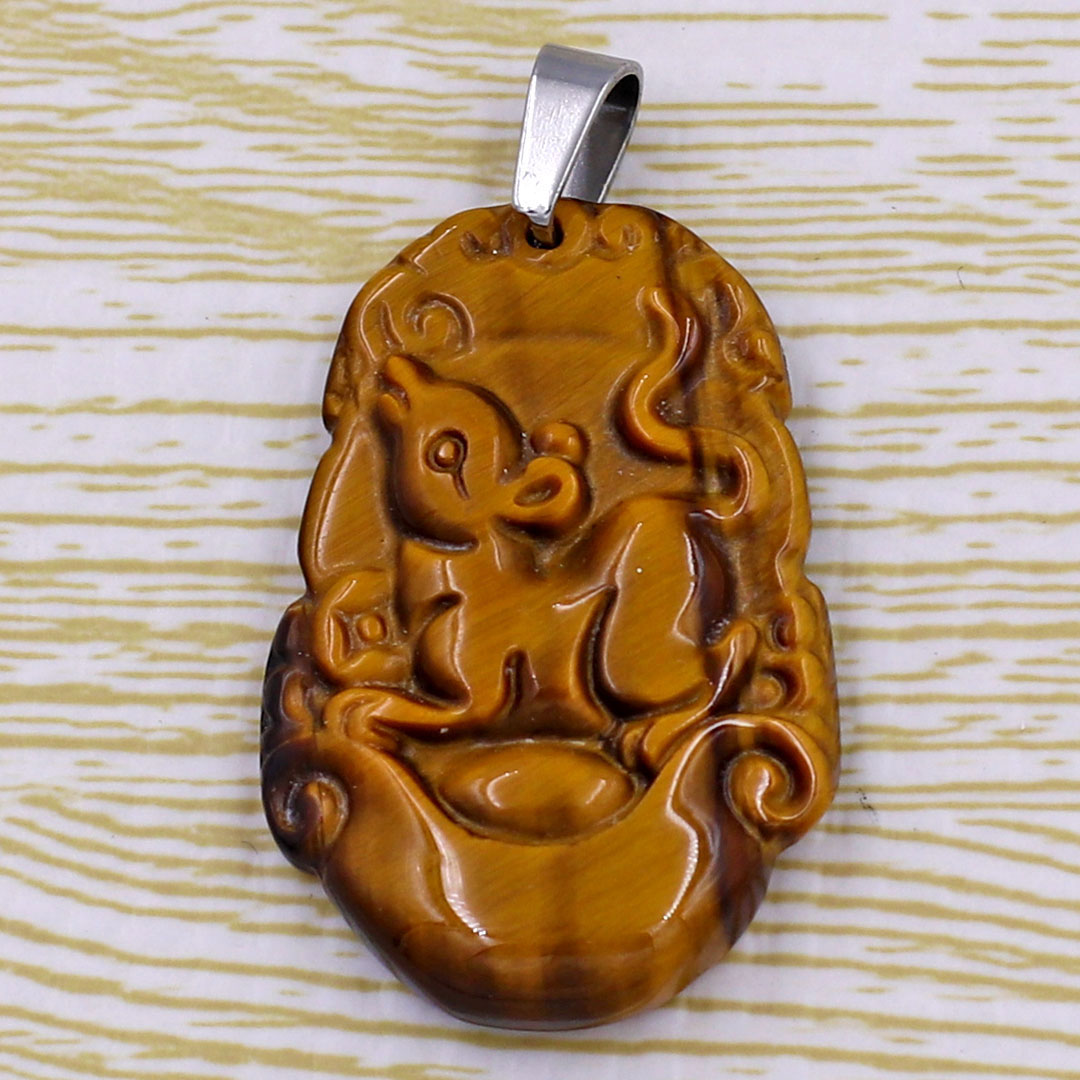 Mặt dây chuyền tuổi Tý đá mắt hổ 3.6cm - Mặt size nhỏ