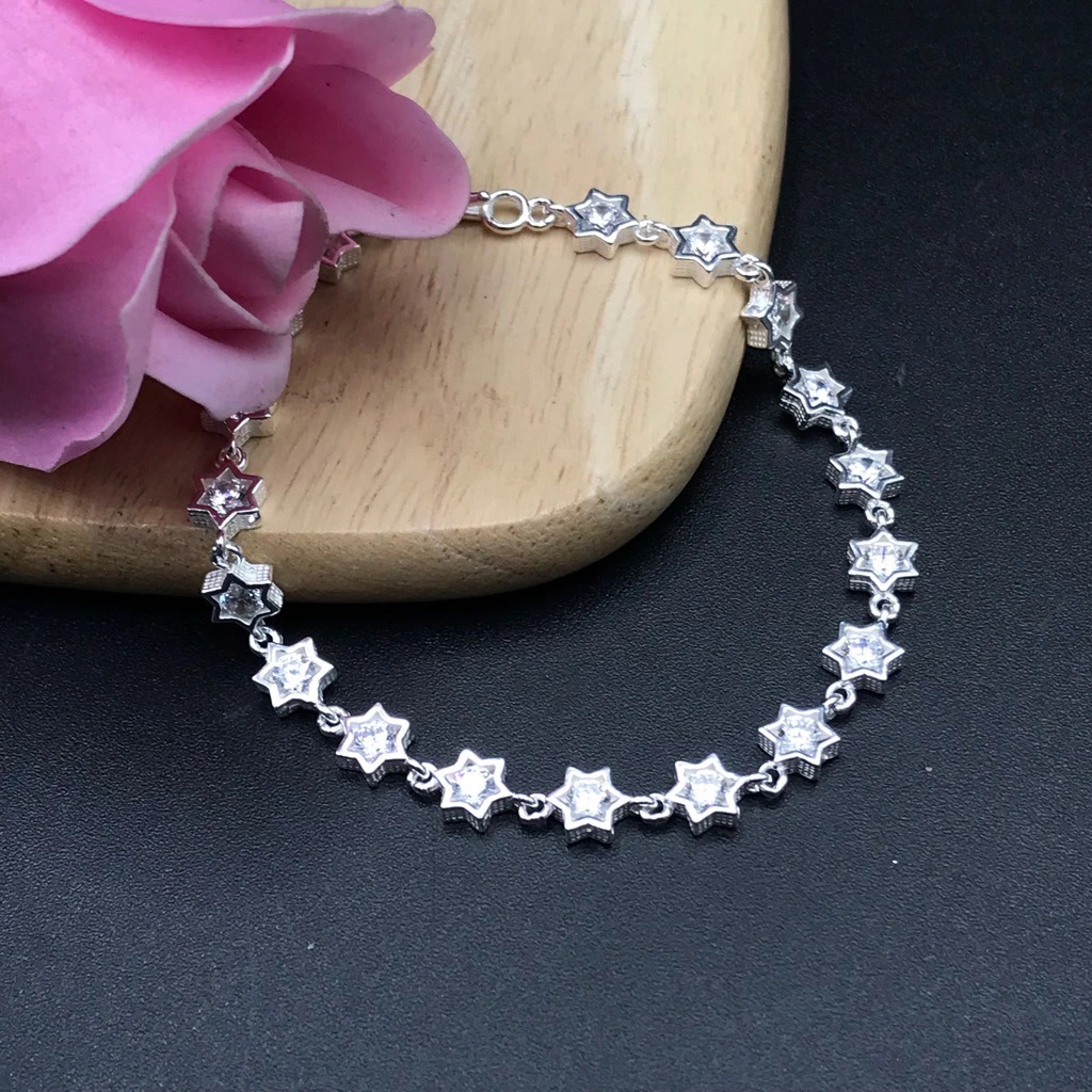 Lắc Tay Nữ Bạc 925 Hình Ngôi Sao Đính Đá Lấp Lánh Bạc Hiểu Minh LTU579