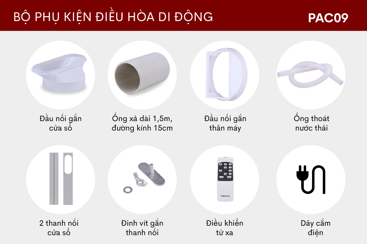 Điều hoà di động 7000 - 9000BTU FUJIHOME, máy lạnh đứng di động mini có điều khiển từ xa không cần lắp đặt sử dụng app hút ẩm - Hàng Nhập Khẩu