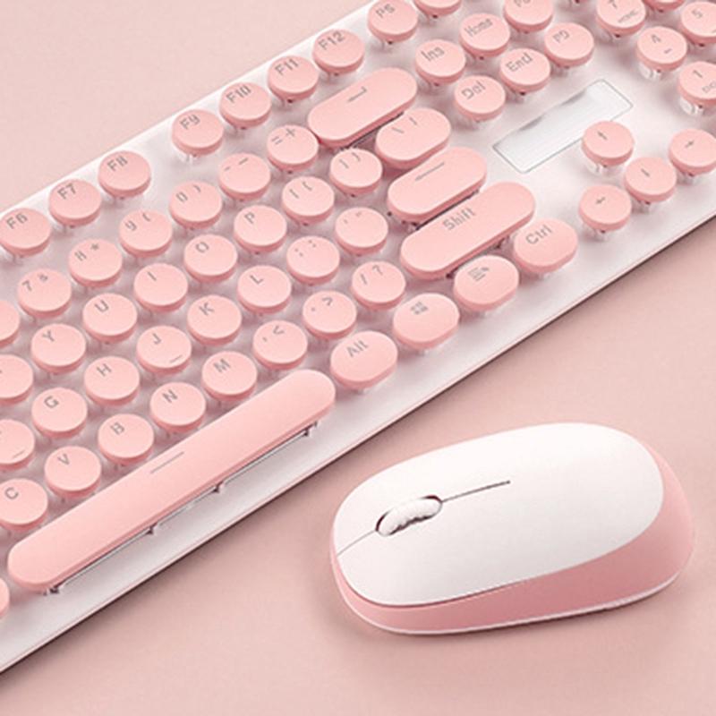 Office home thin retro punk pink 2.4G wireless keyboard and mouse set