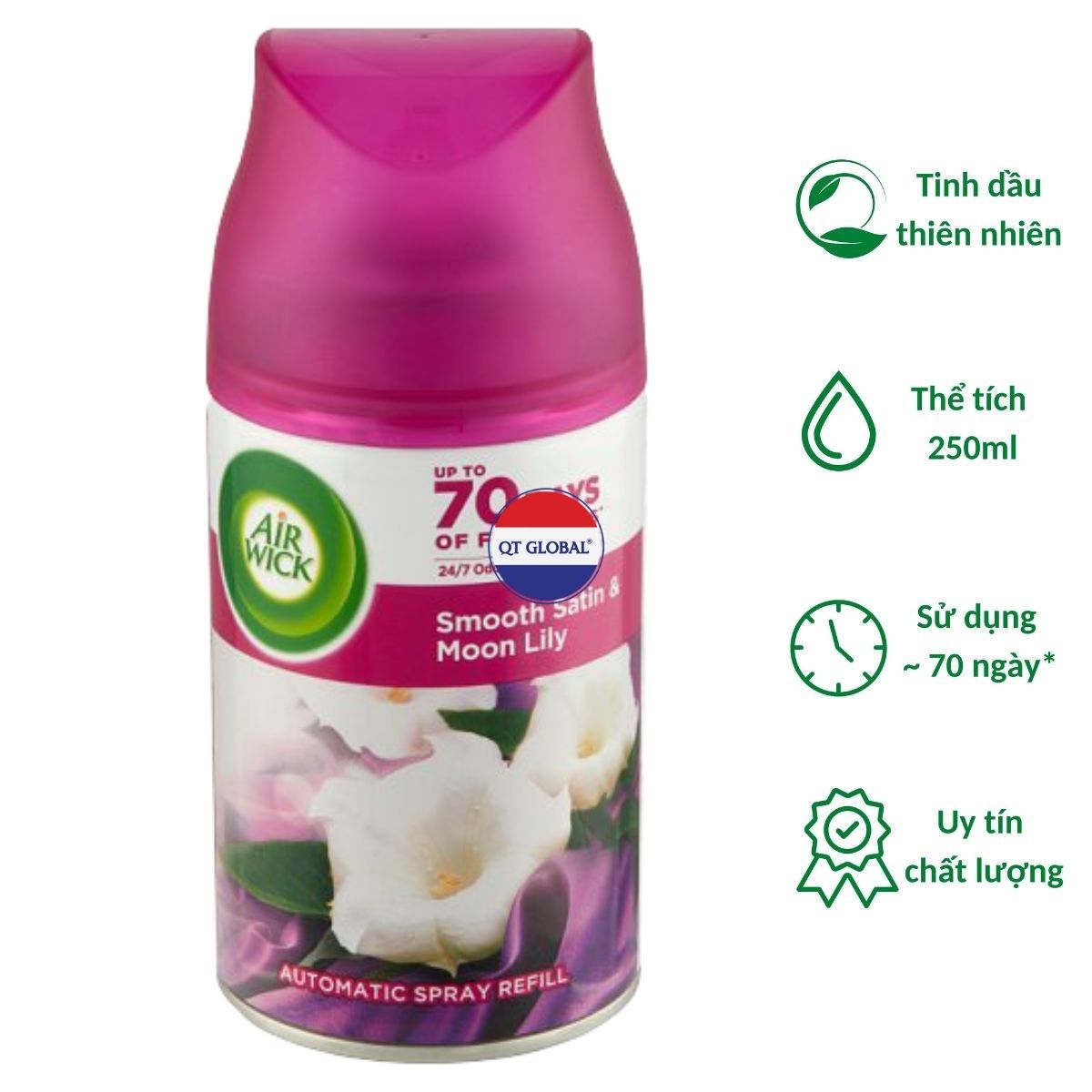 Bình xịt tinh dầu thiên nhiên Air.Wick Smooth Satin &amp; Moon Lily 250ml QT016841 - hương hoa ly