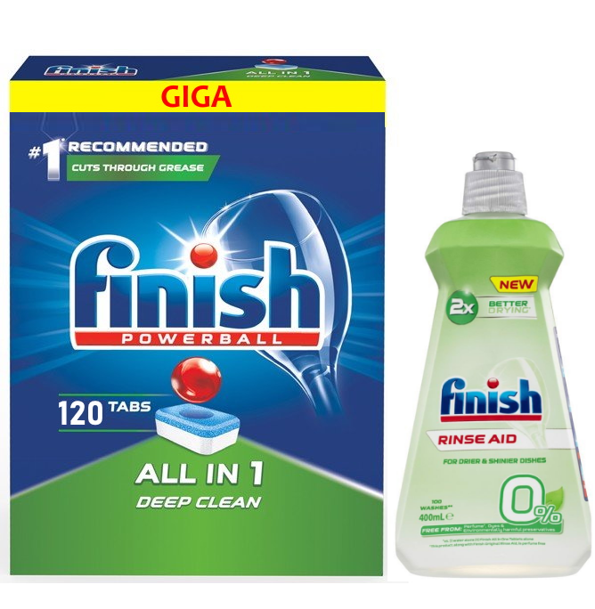 Combo Viên rửa bát Finish All in one 120 V + Nước làm bóng Finish eco 400ml