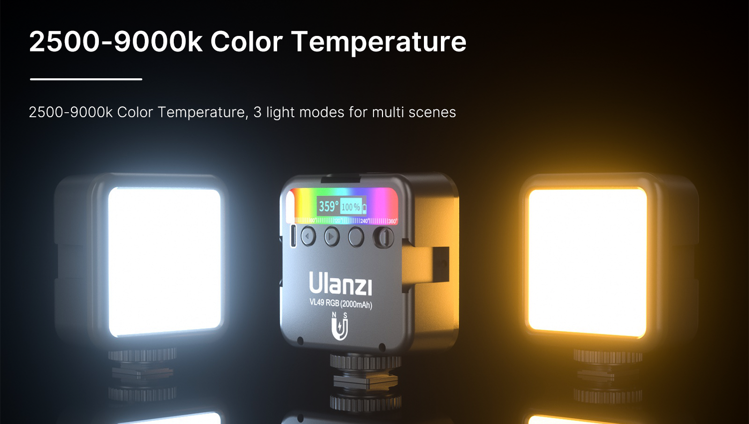 ULANZI VL49 RGB - HÀNG CHÍNH HÃNG - Đèn Led Đổi Màu RGB, tích hợp pin 2000mAh