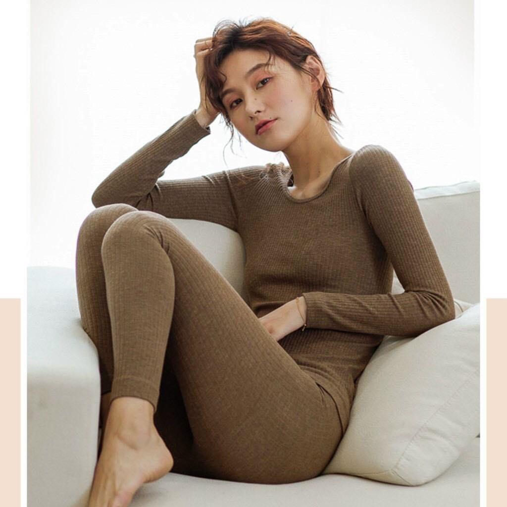 Bộ quần áo mặc nhà nữ mùa đông vải len tăm mềm mại tôn dáng sexy