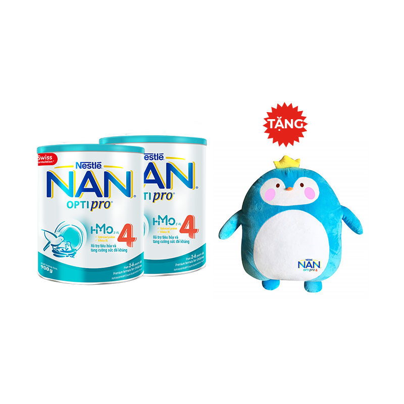 Combo 2 Lon Sữa Bột Nestlé NAN OPTIPRO HM-O 4 900g - Tặng Gối Ôm Chim Cánh Cụt Khổng Lồ