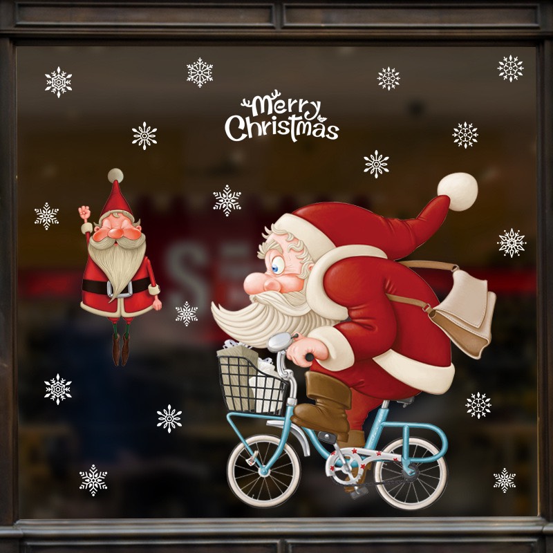 Decal trang trí Noel - Ông già Noel đạp xe đạp
