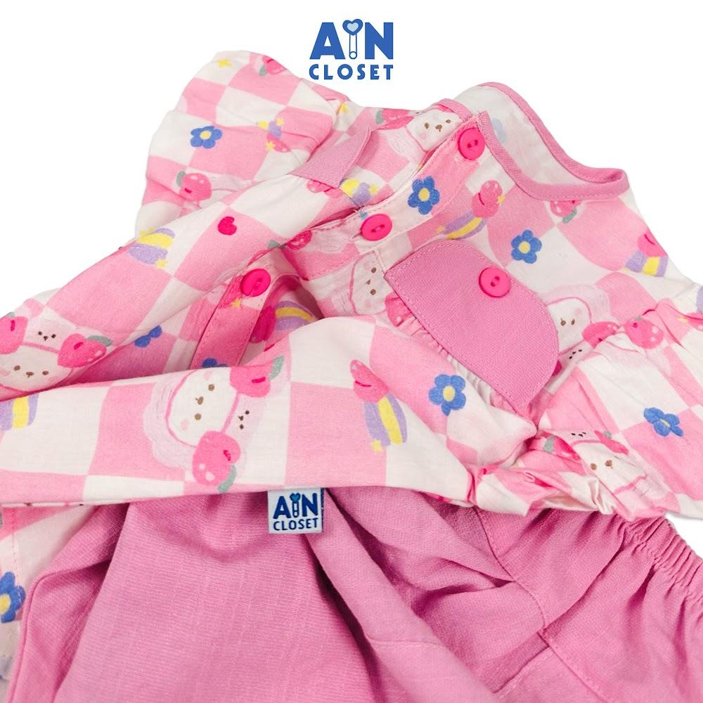 Bộ quần áo Lửng bé gái họa tiết Caro Gấu Đào Hồng cotton - AICDBGVAUA1T - AIN Closet