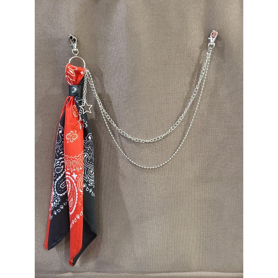 Sét 4 món{Khăn+Đai+Móc treo+Xích} Chain quần jean - Khăn bandana streetwear - Đai da kẹp khăn - Móc tròn treo khăn