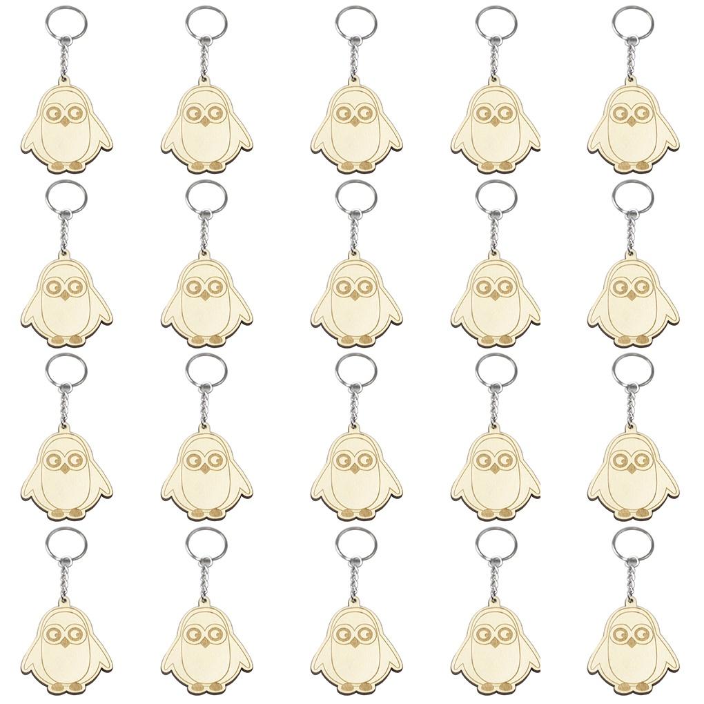 Pack of 20 Fancy Key Ring Animal Cartoons Key Pendant Blanks Wood Crafts Accessories Party Favors Creative Gift