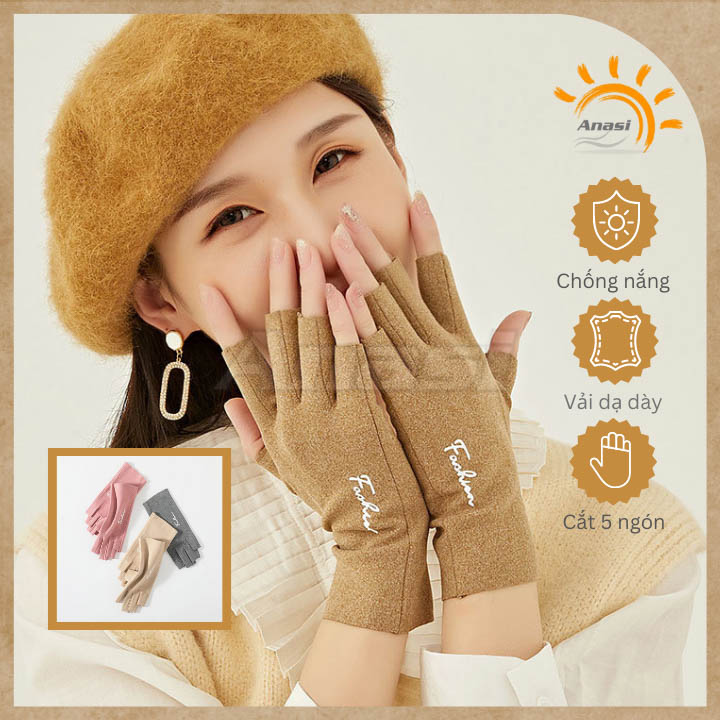 Găng tay chống nắng nữ Anasi FS686 - Vải nỉ mỏng, mịn, không xù lông