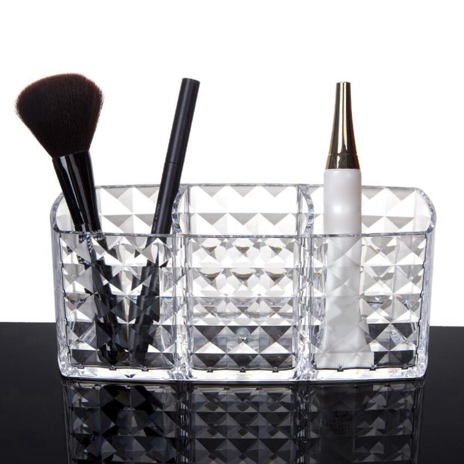 Clear Acrylic Makeup Brush Organizer Storage Case Pen/Pencil Holder 3 Grids