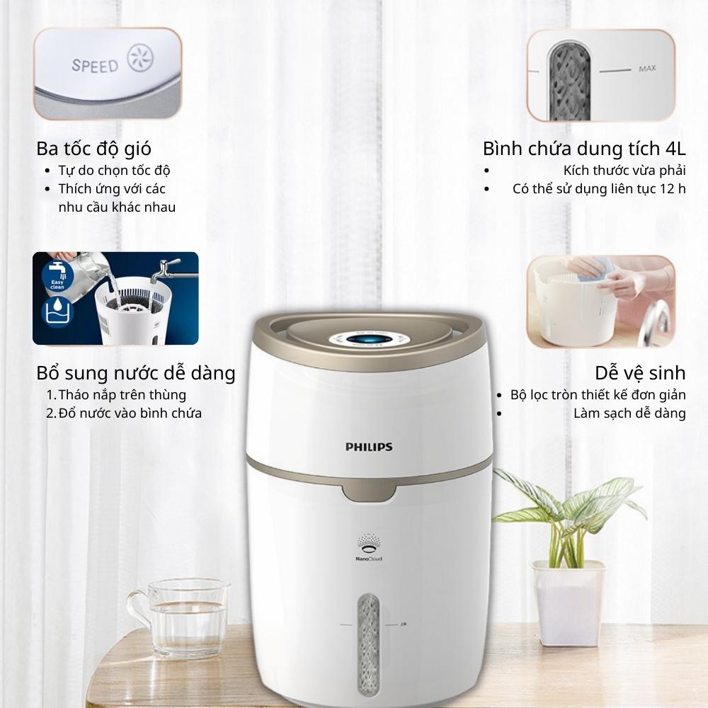 Máy tạo độ ẩm Philips công nghệ NanoCloud HU4816 không phun sương hơi nước làm ẩm không khí khô và tự động điều chỉnh cho phòng 44m2 - Hàng nhập khẩu