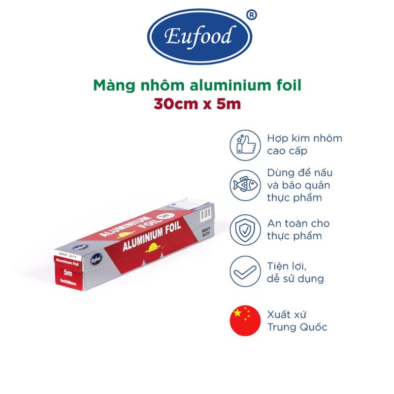 Màng Nhôm Aluminium 30cm x 5m - EUFOOD Việt Nam- Màng Phủ, Màng Lót Khay Nướng Trung Quốc