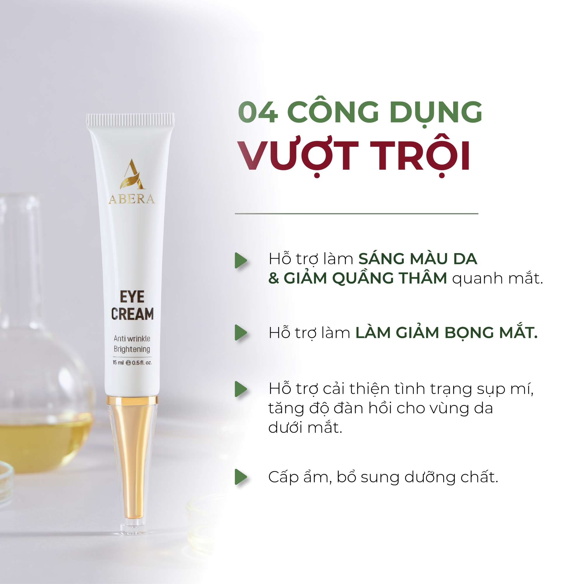 [COMBO 3] Kem Mắt Abera 15ml - Giúp Giảm Thâm Mắt, Bọng mắt, Nếp Nhăn, Làm Trắng Sáng Da Vùng Mắt