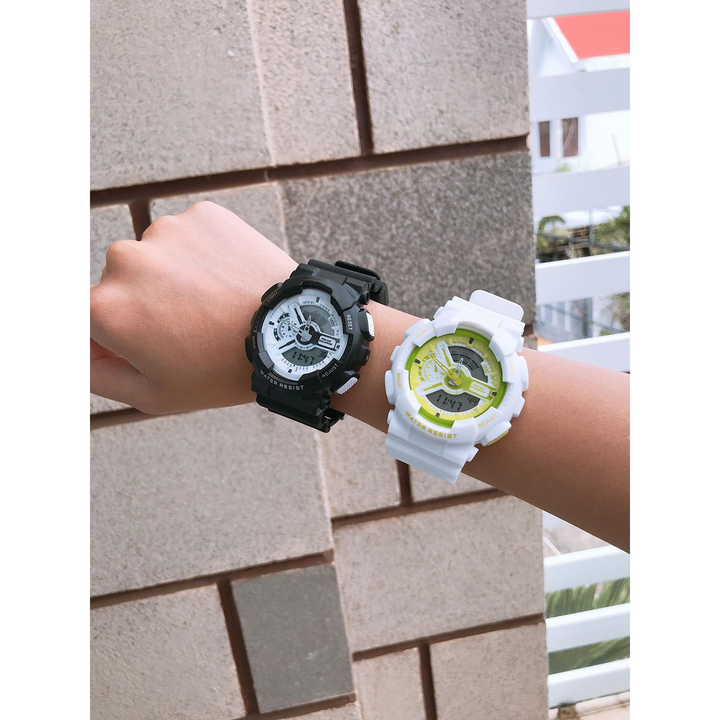 Đồng hồ thời trang nam nữ Sport Watch chạy kim và điện tử cực chất K5590 - Trắng Viền Xanh