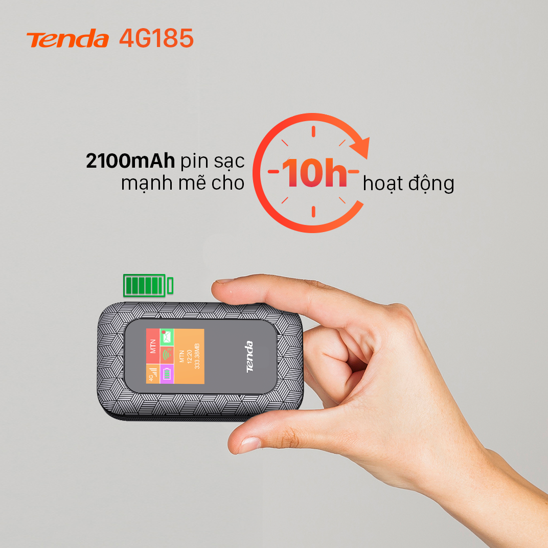 Bộ phát Wifi di động Tenda 4G LTE 4G185 - Hàng Chính Hãng