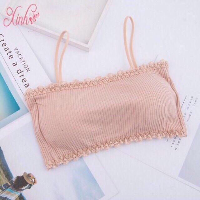 Áo Bra Cotton Tăm Phối Ren Viền Cài Sau Siêu Mềm