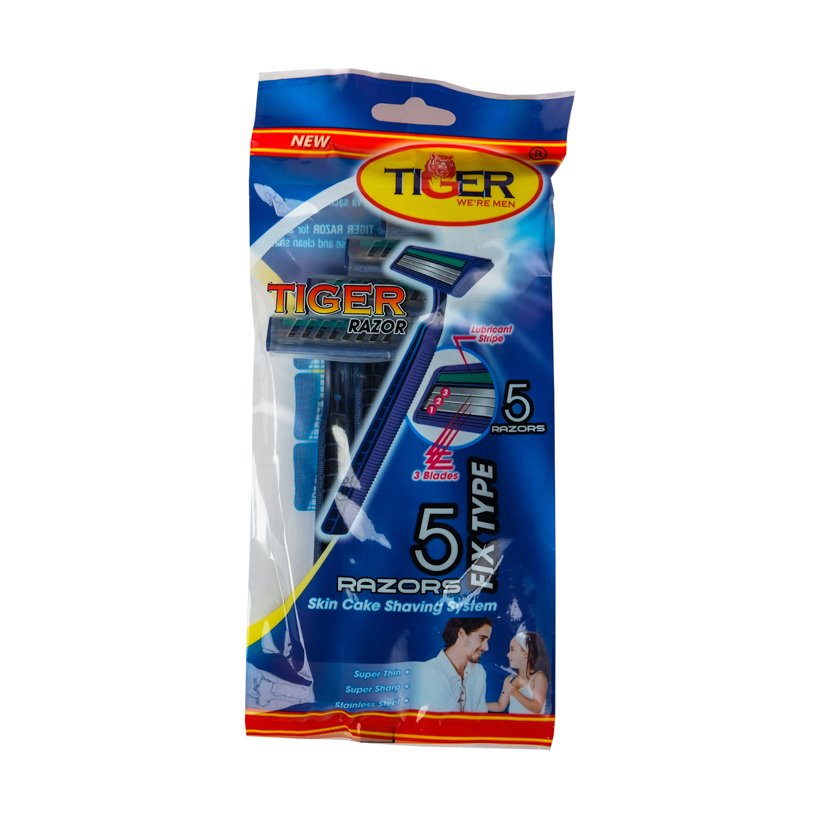 Combo 4 bịch dao cạo râu 3 lưỡi Tiger We're Men (5 cây/ bịch) - xài 1 lần tiện lợi mang lên máy bay đi du lịch được, 3 lưỡi dao kép  sắt bén, không gỉ sét