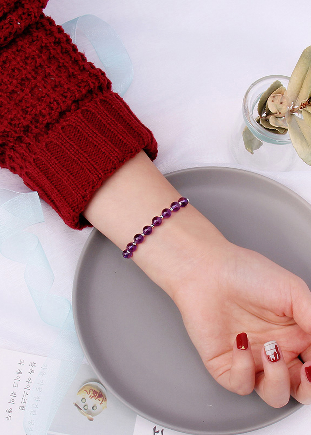 Vòng tay đá thạch anh tím phối charm ống bạc mệnh hỏa, thổ - Ngọc Quý Gemstones