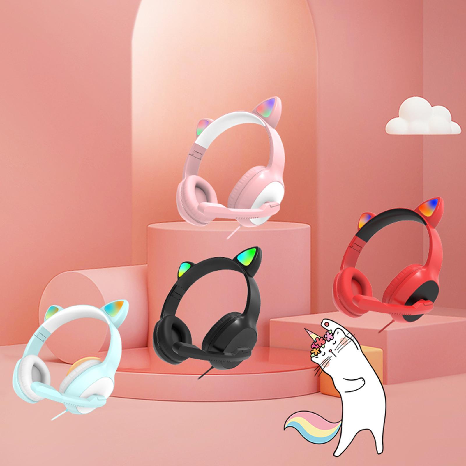 Surround Sound Wired Headset LED Light for Games Computer TV pink
