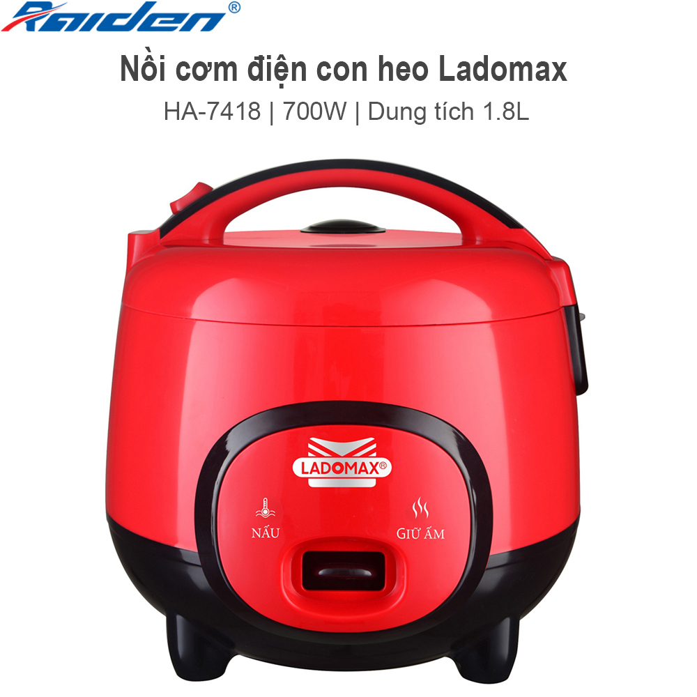Nồi cơm điện tròn 1.8L Ladomax HA-7418 lòng niêu nấu cơm mềm và không cơm cháy, có xửng hấp - Hàng chính hãng