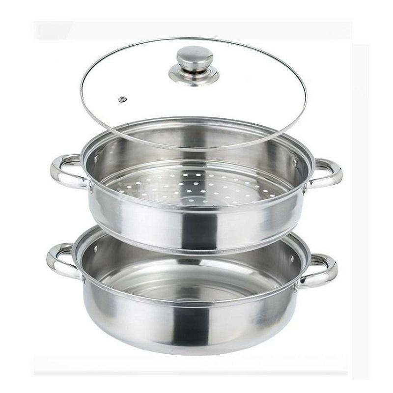 Nồi Hấp 2 Tầng Chất Liệu Inox Đường Kính 28cm Có Năp Đậy Bằng Kính Chịu Nhiệt An Toàn, Sạch Sẽ