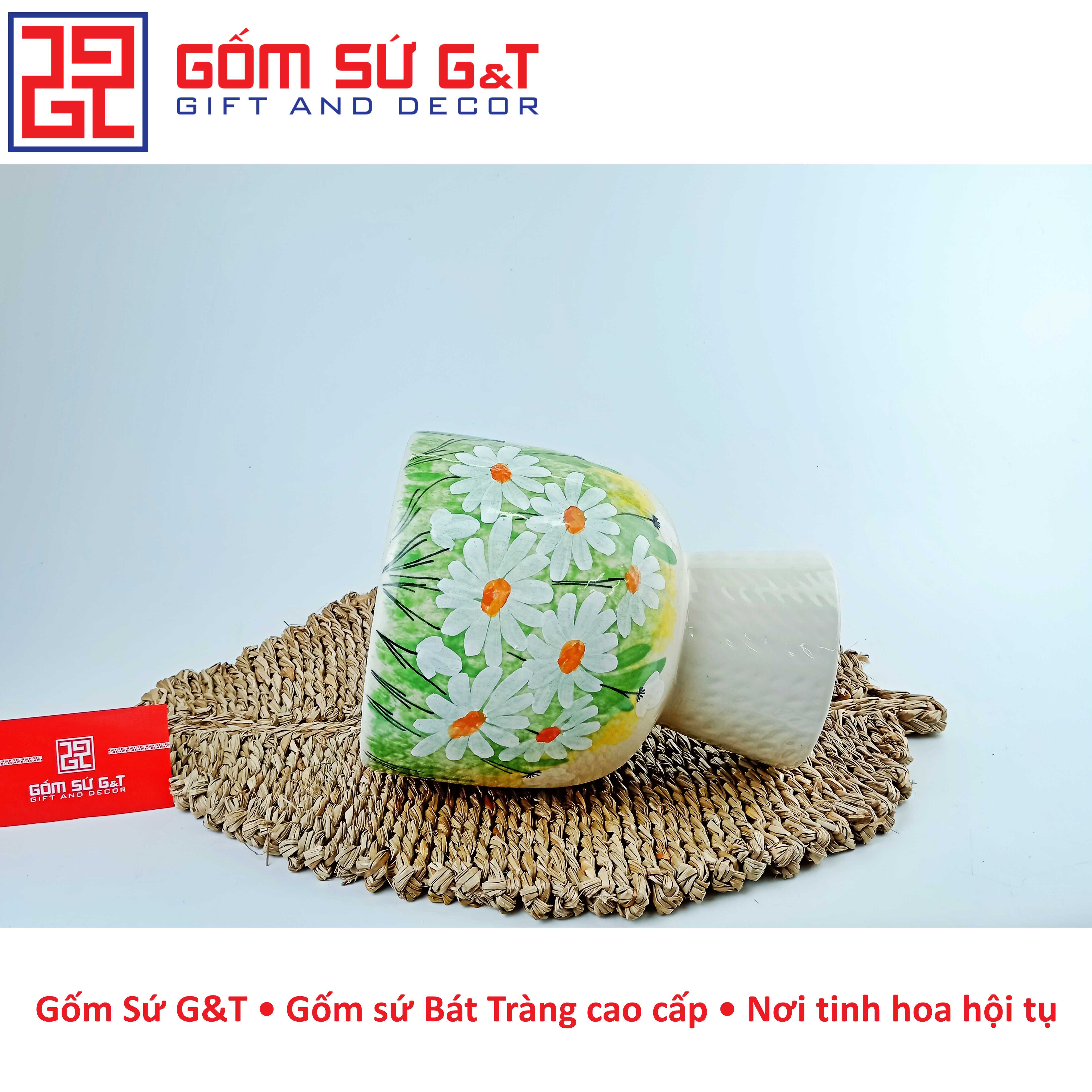 Lọ hoa dáng đầm cổ thấp vẽ cúc họa mi Gốm Sứ G&amp;T