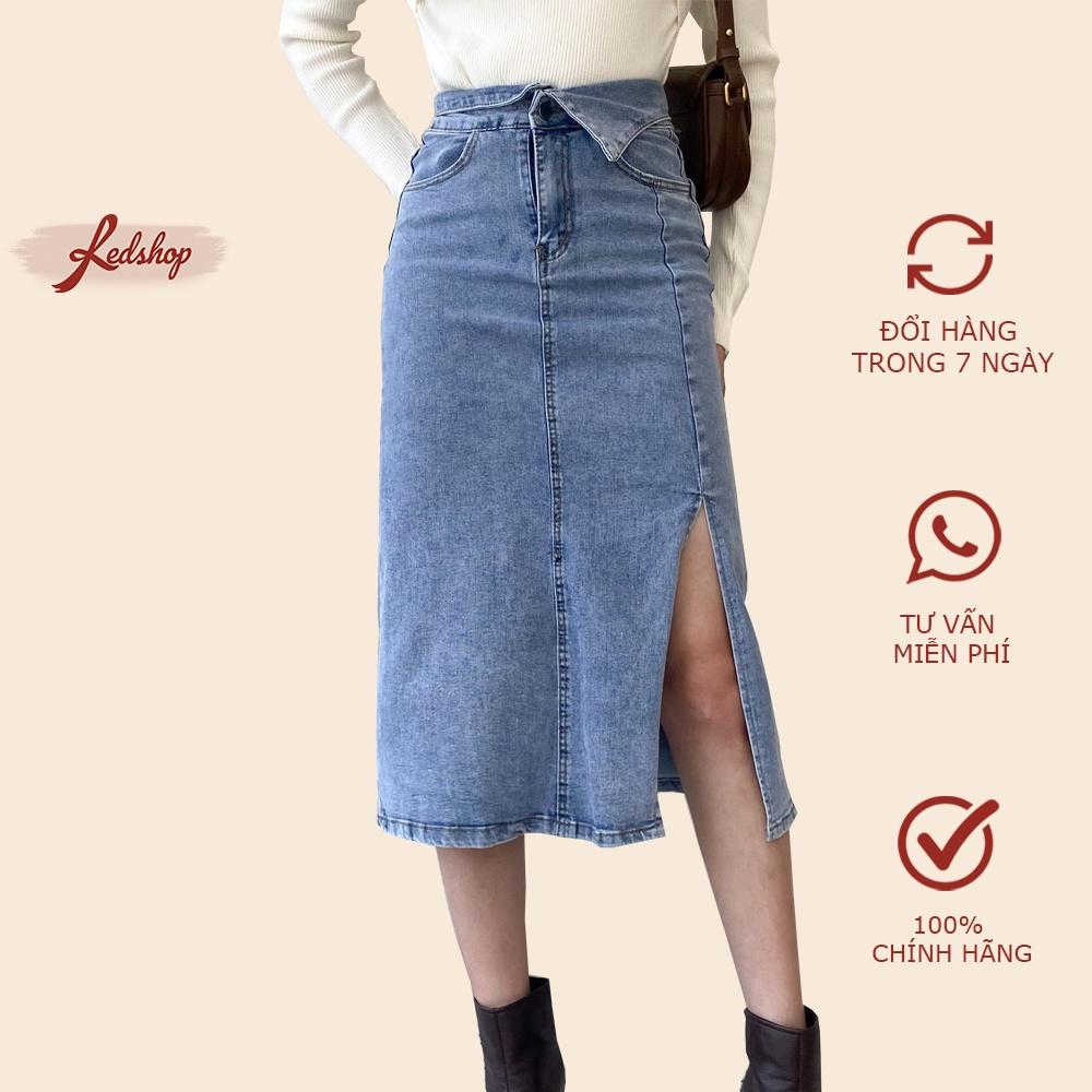Chân váy jean dài xẻ cạp kiểu phong cách Hàn Quốc Red Shop 30002