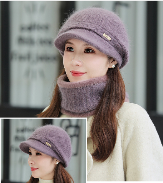 Bộ mũ len nữ kèm khăn cho người trung niên, sét khăn mũ len cao cấp phong cách Hàn