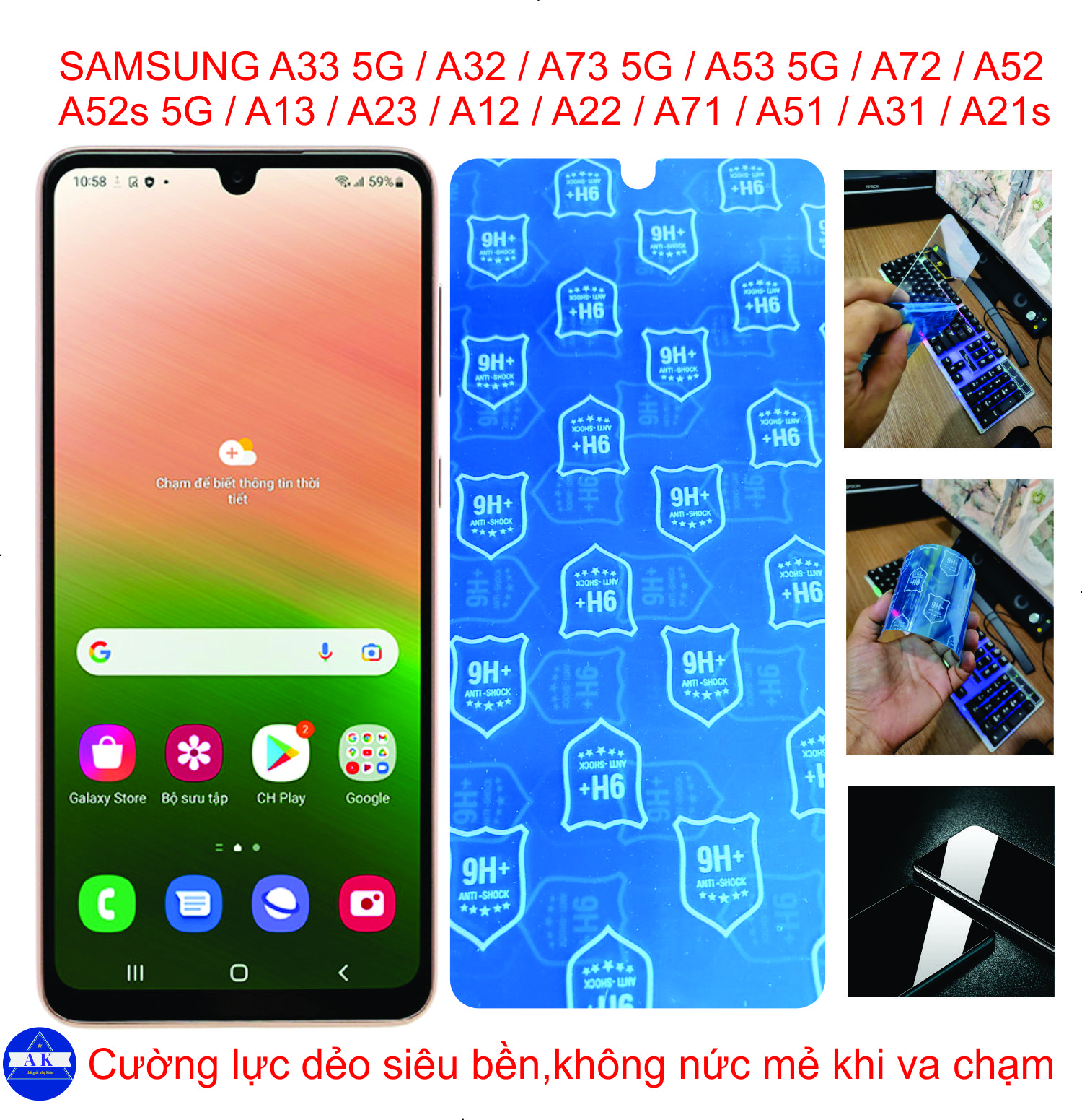 Cường lực dẻo 9H+ dành cho SAMSUNG A33 5G / A73 / A53 / A52s 5G / A72 / A13 / A23 / A12 / A22 / A32