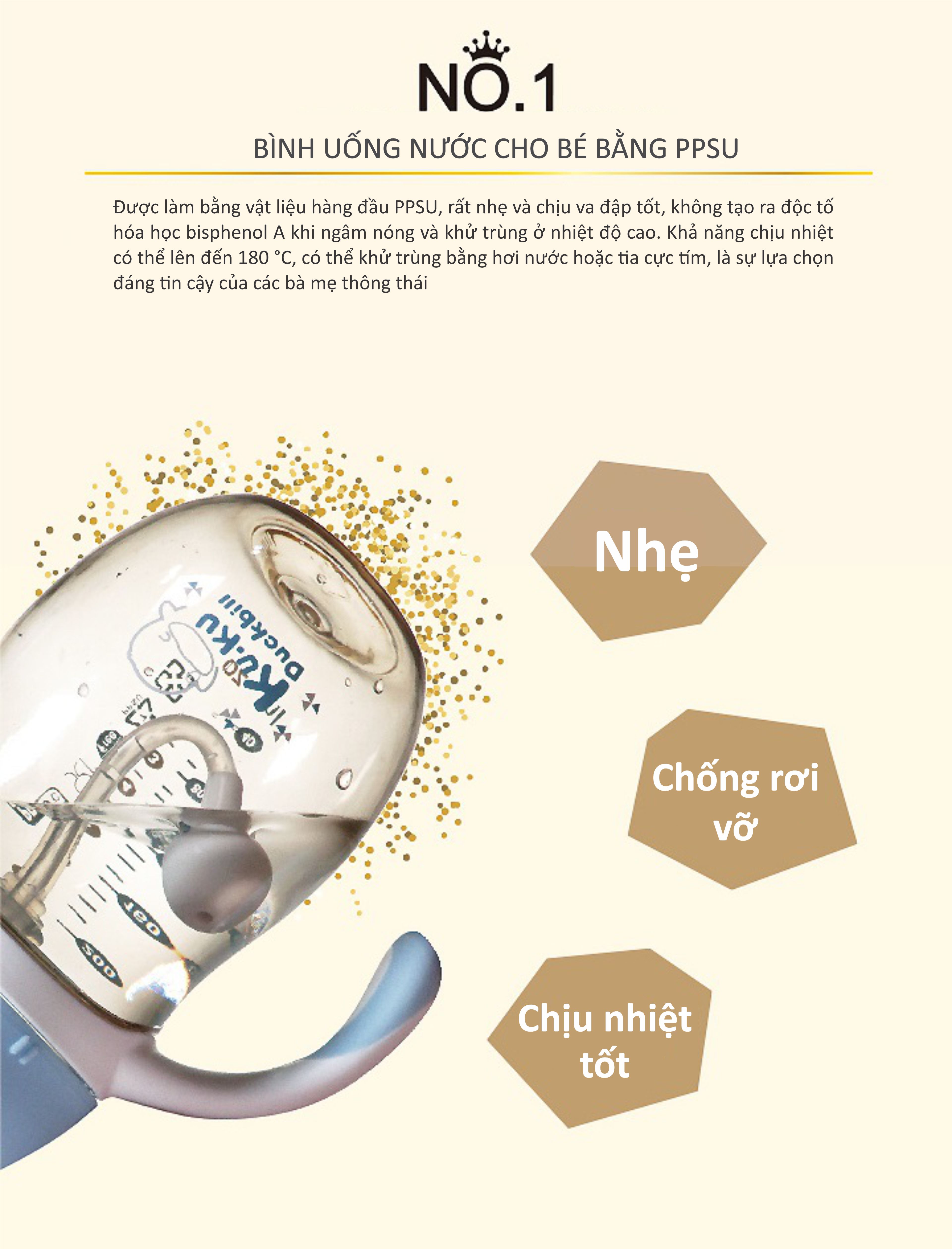 Bình Uống Nước Có Tay Cầm Cho Bé KuKu Duckbill - Nhựa PPSU Cao Cấp - 200ml
