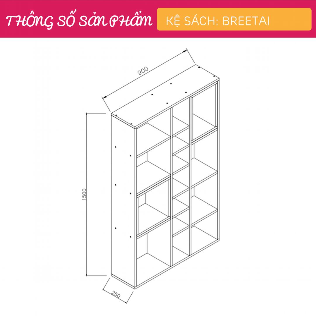 Kệ sách, kệ trang trí gỗ hiện đại SMLIFE Breetai | Gỗ MDF dày 17mm chống ẩm | D90xR25xC150cm