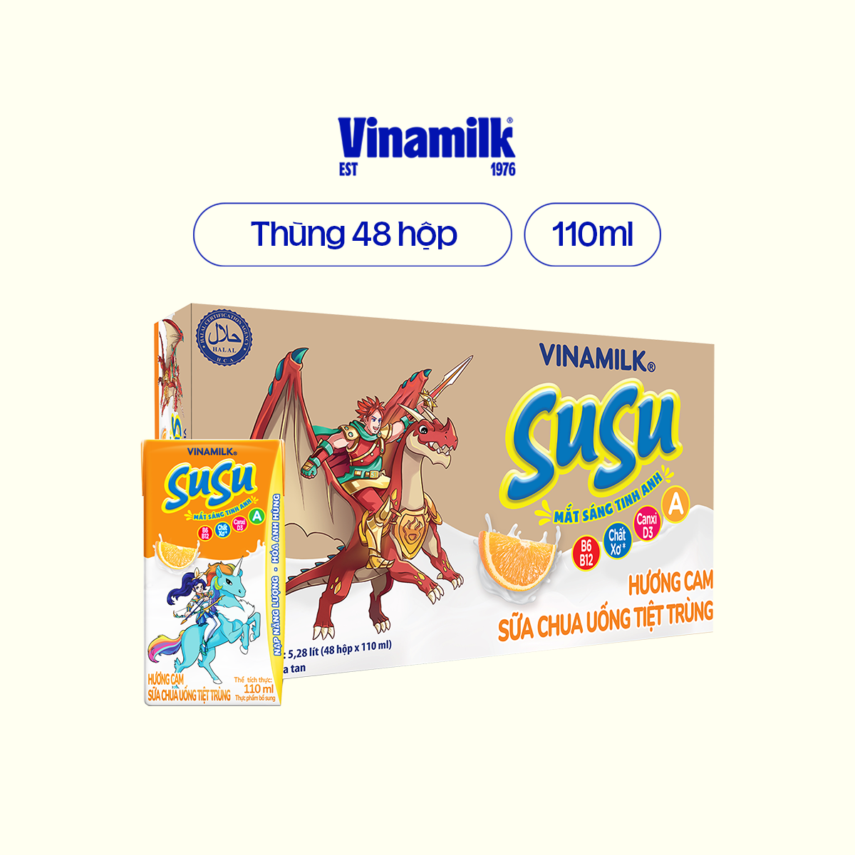 Sữa chua uống hương cam Vinamilk Susu - Thùng 48 hộp 110ml.