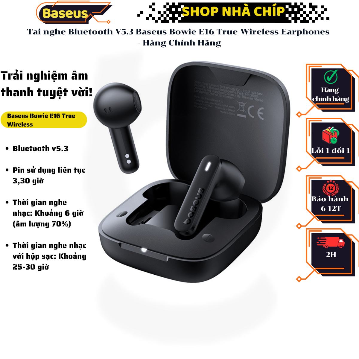 Tai nghe Bluetooth V5.3 Baseus Bowie E16 True Wireless Earphones - Hàng Chính Hãng