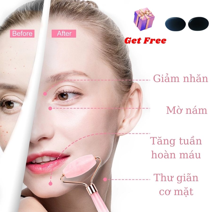 Bộ Cây Lăn Massage Đá Tự Nhiên Cao Cấp Full Box - Tặng kèm Cặp đá nóng giảm thâm quầng mắt