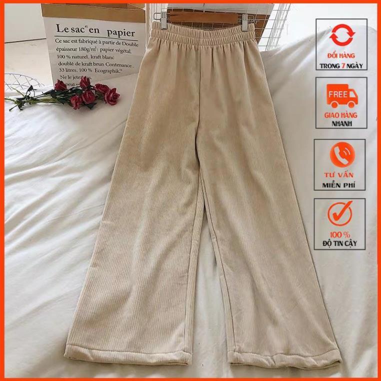 Quần Nhung Ống Rộng Culottes Ulzzang Cạp chun nữ