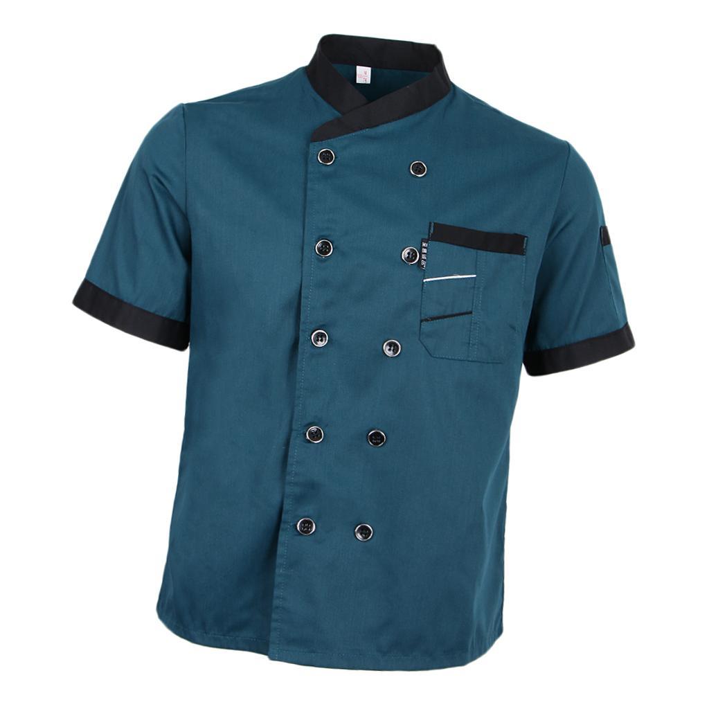 2 Packs Men Women Chef Jacket Coat Uniform Breathable Short Sleeve