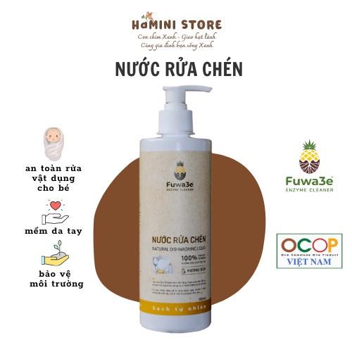 Nước rửa chén thiên nhiên Fuwa3e organic Enzyme sinh học từ dứa và bồ hòn an toàn cho bé bảo vệ da tay 500ml