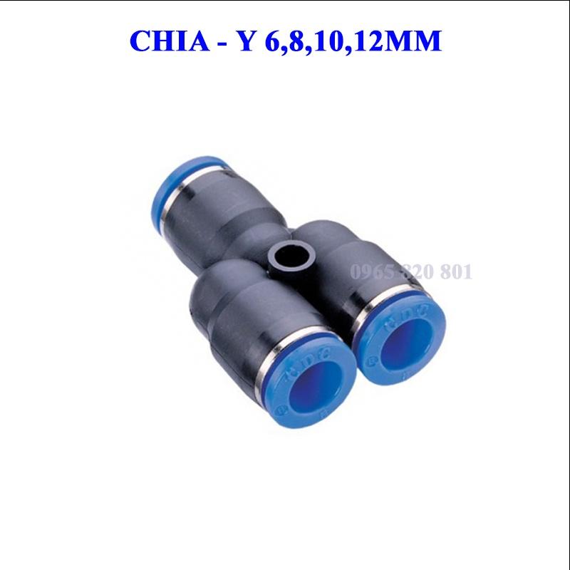 Đầu nối nhanh chữ Y nhựa, khí nén, phun sương, dây hơi 6,8,10,12mm