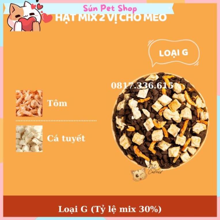 Hạt mix cao cấp cho mèo trộn thịt bò, gà, tôm, cá, lòng đỏ trứng, rau củ quả - Thức ăn hạt cho mèo kén ăn