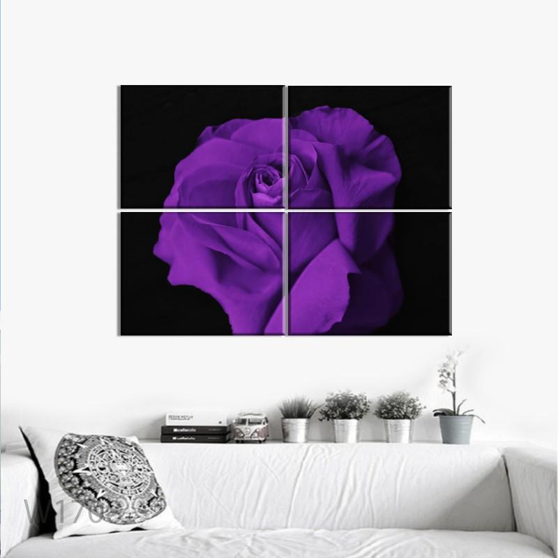 Bộ 4 tranh trang trí “Hoa hồng tím” – W316
