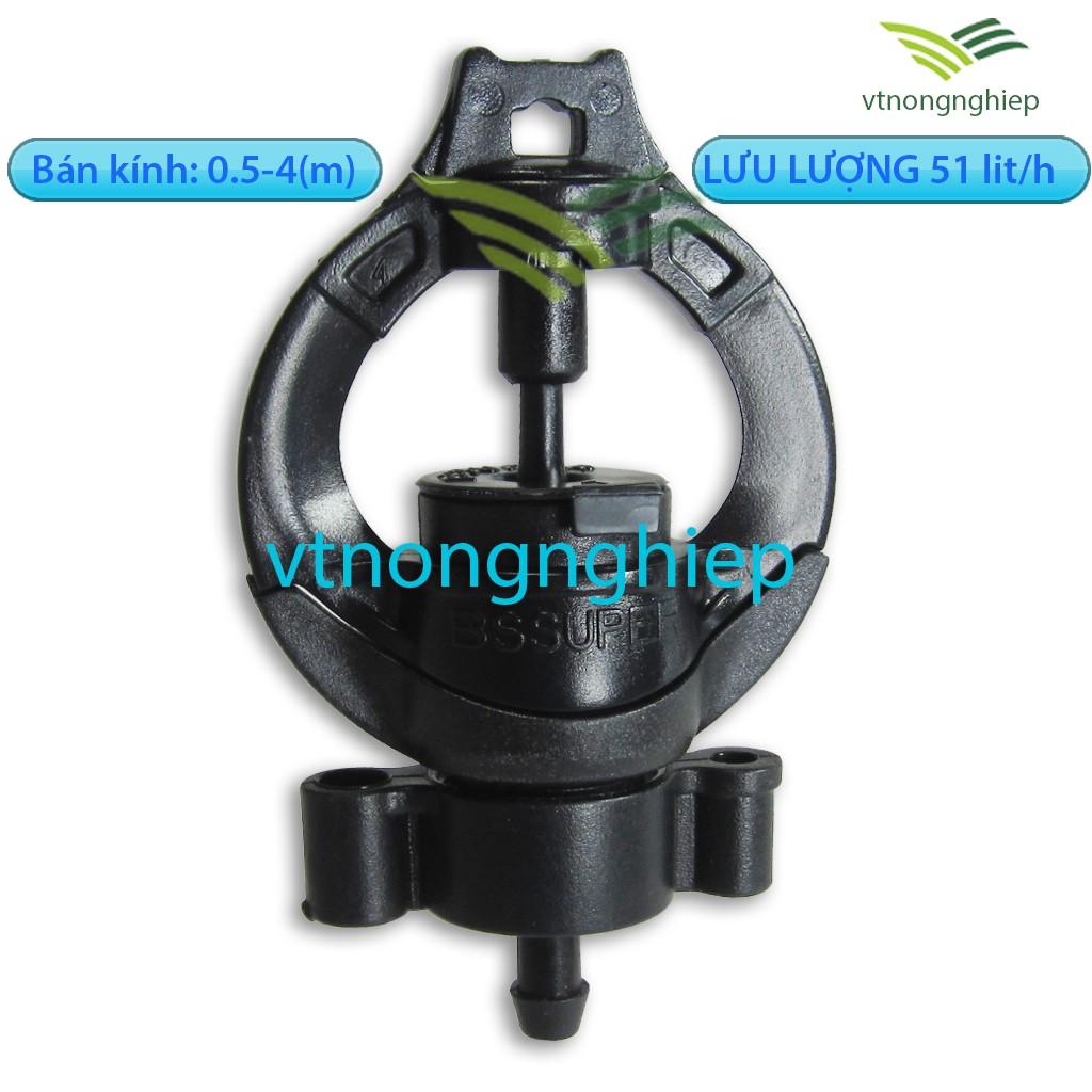 05 Béc tưới bù áp BS-Super lưu lượng 18-35-51-92-130, tưới đồi dốc, hàng cây dài, béc tưới phun mưa tại gốc cây.